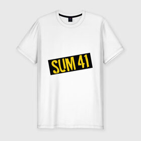 Мужская футболка премиум с принтом Панк-группа Sum-41 в Кировске, 92% хлопок, 8% лайкра | приталенный силуэт, круглый вырез ворота, длина до линии бедра, короткий рукав | punk | rock | sum 41 | логотип | музыка | панк | рок | рок группы | рок музыка