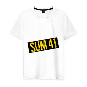 Мужская футболка хлопок с принтом Панк-группа Sum-41 в Кировске, 100% хлопок | прямой крой, круглый вырез горловины, длина до линии бедер, слегка спущенное плечо. | punk | rock | sum 41 | логотип | музыка | панк | рок | рок группы | рок музыка