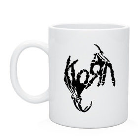 Кружка с принтом Korn bones в Кировске, керамика | объем — 330 мл, диаметр — 80 мм. Принт наносится на бока кружки, можно сделать два разных изображения | Тематика изображения на принте: korn | metal | группы | корн | логотип | метал | музыка | рок группы | рок музыка