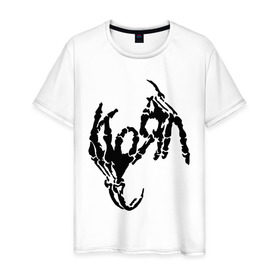 Мужская футболка хлопок с принтом Korn bones в Кировске, 100% хлопок | прямой крой, круглый вырез горловины, длина до линии бедер, слегка спущенное плечо. | Тематика изображения на принте: korn | metal | группы | корн | логотип | метал | музыка | рок группы | рок музыка