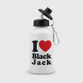 Бутылка спортивная с принтом I love black jack в Кировске, металл | емкость — 500 мл, в комплекте две пластиковые крышки и карабин для крепления | 21 | black jack | i love | i love black jack | блэк джек | карточный игры | карты | покер | я люблю