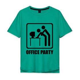 Мужская футболка хлопок Oversize с принтом Office Party в Кировске, 100% хлопок | свободный крой, круглый ворот, “спинка” длиннее передней части | Тематика изображения на принте: ofice | зарплата | коллеги | компьютер | начальник | офис | работа | работник | сотрудники