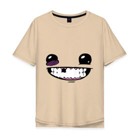 Мужская футболка хлопок Oversize с принтом Super Meat Boy: Face в Кировске, 100% хлопок | свободный крой, круглый ворот, “спинка” длиннее передней части | зубастик | зубы | игра | компьютерные игры | лицо | рожа | рожица