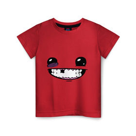 Детская футболка хлопок с принтом Super Meat Boy: Face в Кировске, 100% хлопок | круглый вырез горловины, полуприлегающий силуэт, длина до линии бедер | зубастик | зубы | игра | компьютерные игры | лицо | рожа | рожица