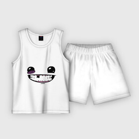 Детская пижама с шортами хлопок с принтом Super Meat Boy: Face в Кировске,  |  | зубастик | зубы | игра | компьютерные игры | лицо | рожа | рожица