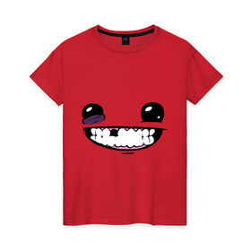 Женская футболка хлопок с принтом Super Meat Boy: Face в Кировске, 100% хлопок | прямой крой, круглый вырез горловины, длина до линии бедер, слегка спущенное плечо | зубастик | зубы | игра | компьютерные игры | лицо | рожа | рожица