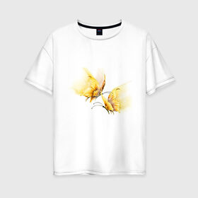Женская футболка хлопок Oversize с принтом Золотые бабочки в Кировске, 100% хлопок | свободный крой, круглый ворот, спущенный рукав, длина до линии бедер
 | бабочки | девушкам | для девушек | животные | насекомые