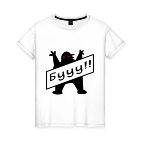 Женская футболка хлопок с принтом Бууу!! в Кировске, 100% хлопок | прямой крой, круглый вырез горловины, длина до линии бедер, слегка спущенное плечо | monster | бу | буу | монстр | чудище | чудовище