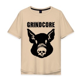 Мужская футболка хлопок Oversize с принтом Grindcore (pig) в Кировске, 100% хлопок | свободный крой, круглый ворот, “спинка” длиннее передней части | grindcore | gringcore | metal | rock | trash | гpайндкор | метал | рок музыка | треш | трэш