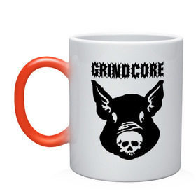Кружка хамелеон с принтом Grindcore (pig) в Кировске, керамика | меняет цвет при нагревании, емкость 330 мл | grindcore | gringcore | metal | rock | trash | гpайндкор | метал | рок музыка | треш | трэш