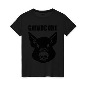 Женская футболка хлопок с принтом Grindcore (pig) в Кировске, 100% хлопок | прямой крой, круглый вырез горловины, длина до линии бедер, слегка спущенное плечо | grindcore | gringcore | metal | rock | trash | гpайндкор | метал | рок музыка | треш | трэш