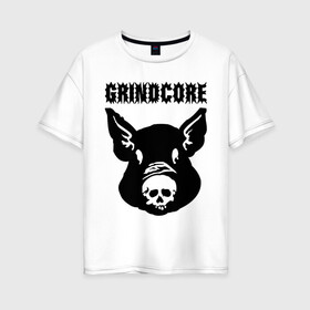 Женская футболка хлопок Oversize с принтом Grindcore (pig) в Кировске, 100% хлопок | свободный крой, круглый ворот, спущенный рукав, длина до линии бедер
 | grindcore | gringcore | metal | rock | trash | гpайндкор | метал | рок музыка | треш | трэш