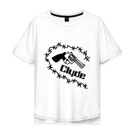 Мужская футболка хлопок Oversize с принтом Clyde в Кировске, 100% хлопок | свободный крой, круглый ворот, “спинка” длиннее передней части | clyde | бонни и клайд | для влюбленных | для двоих | клайд | парные | пистолет | револьвер