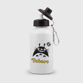 Бутылка спортивная с принтом Totoro тоторо в Кировске, металл | емкость — 500 мл, в комплекте две пластиковые крышки и карабин для крепления | 