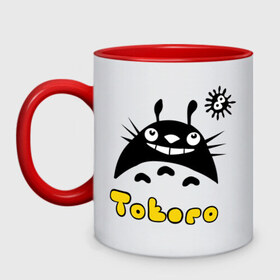 Кружка двухцветная с принтом Totoro тоторо в Кировске, керамика | объем — 330 мл, диаметр — 80 мм. Цветная ручка и кайма сверху, в некоторых цветах — вся внутренняя часть | Тематика изображения на принте: 