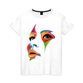 Женская футболка хлопок с принтом цветное лицо в Кировске, 100% хлопок | прямой крой, круглый вырез горловины, длина до линии бедер, слегка спущенное плечо | colors | глаза | девушкам | для девушек | краски | лицо | цвета