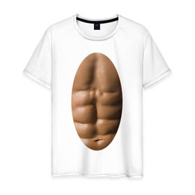 Мужская футболка хлопок с принтом мужское тело в Кировске, 100% хлопок | прямой крой, круглый вырез горловины, длина до линии бедер, слегка спущенное плечо. | Тематика изображения на принте: мышцы | обнаженное тело | пресс