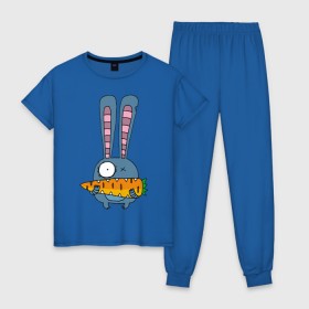 Женская пижама хлопок с принтом заяц с морковкой в Кировске, 100% хлопок | брюки и футболка прямого кроя, без карманов, на брюках мягкая резинка на поясе и по низу штанин | животные | зайчик | заяц | заяц с морковкой | морковка