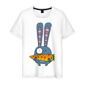 Мужская футболка хлопок с принтом заяц с морковкой в Кировске, 100% хлопок | прямой крой, круглый вырез горловины, длина до линии бедер, слегка спущенное плечо. | животные | зайчик | заяц | заяц с морковкой | морковка