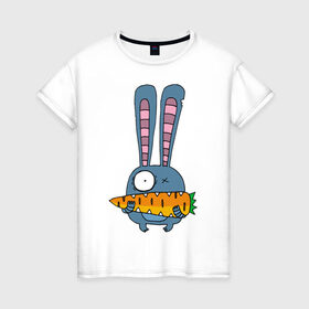 Женская футболка хлопок с принтом заяц с морковкой в Кировске, 100% хлопок | прямой крой, круглый вырез горловины, длина до линии бедер, слегка спущенное плечо | животные | зайчик | заяц | заяц с морковкой | морковка