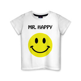 Детская футболка хлопок с принтом мистер счастье в Кировске, 100% хлопок | круглый вырез горловины, полуприлегающий силуэт, длина до линии бедер | happy | mr. happy | smile | мистер хэппи | рожица | смайл | смайлик | счастье