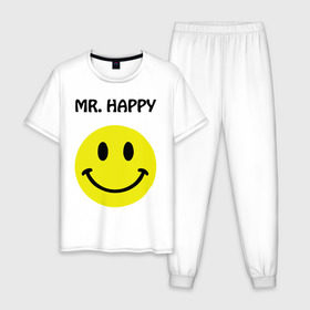 Мужская пижама хлопок с принтом мистер счастье в Кировске, 100% хлопок | брюки и футболка прямого кроя, без карманов, на брюках мягкая резинка на поясе и по низу штанин
 | happy | mr. happy | smile | мистер хэппи | рожица | смайл | смайлик | счастье