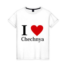 Женская футболка хлопок с принтом i love chechnya в Кировске, 100% хлопок | прямой крой, круглый вырез горловины, длина до линии бедер, слегка спущенное плечо | регионы | чеченская республика | чеченцы | чечня | я люблю | я люблю чечню