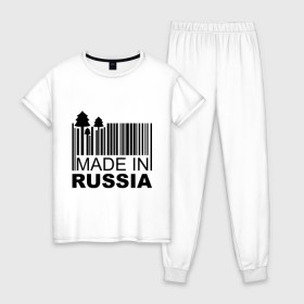 Женская пижама хлопок с принтом Made in Russia штрихкод в Кировске, 100% хлопок | брюки и футболка прямого кроя, без карманов, на брюках мягкая резинка на поясе и по низу штанин | made in russia | сделано в россии | че2012 | штрих код | штрихкод | я русский