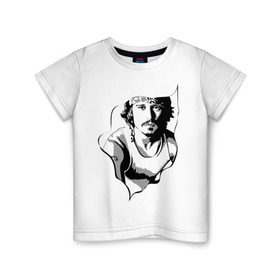 Детская футболка хлопок с принтом Джонни Депп в Кировске, 100% хлопок | круглый вырез горловины, полуприлегающий силуэт, длина до линии бедер | Тематика изображения на принте: depp | johnny