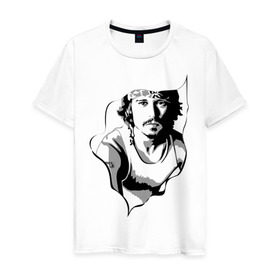 Мужская футболка хлопок с принтом Джонни Депп в Кировске, 100% хлопок | прямой крой, круглый вырез горловины, длина до линии бедер, слегка спущенное плечо. | depp | johnny