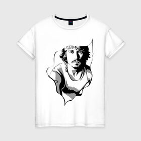 Женская футболка хлопок с принтом Джонни Депп в Кировске, 100% хлопок | прямой крой, круглый вырез горловины, длина до линии бедер, слегка спущенное плечо | depp | johnny
