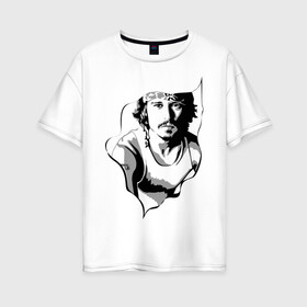 Женская футболка хлопок Oversize с принтом Джонни Депп в Кировске, 100% хлопок | свободный крой, круглый ворот, спущенный рукав, длина до линии бедер
 | Тематика изображения на принте: depp | johnny