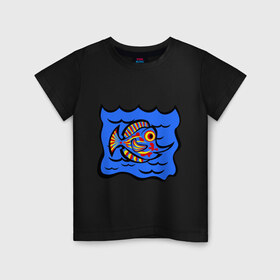 Детская футболка хлопок с принтом Рыба принт в Кировске, 100% хлопок | круглый вырез горловины, полуприлегающий силуэт, длина до линии бедер | Тематика изображения на принте: знаки зодиак | зодиак | рыба | рыбалка | рыбка | рыбы