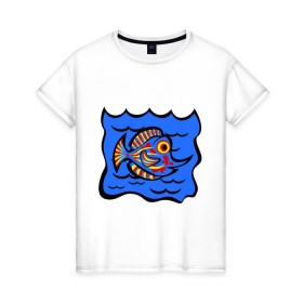 Женская футболка хлопок с принтом Рыба принт в Кировске, 100% хлопок | прямой крой, круглый вырез горловины, длина до линии бедер, слегка спущенное плечо | знаки зодиак | зодиак | рыба | рыбалка | рыбка | рыбы