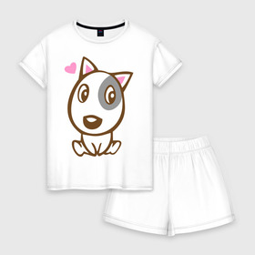 Женская пижама с шортиками хлопок с принтом Doggy in love в Кировске, 100% хлопок | футболка прямого кроя, шорты свободные с широкой мягкой резинкой | влюбленная собака | дог | пес | собака | собачка | щенок