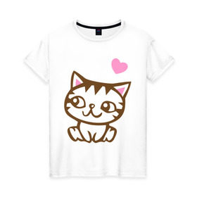 Женская футболка хлопок с принтом Kitty in love в Кировске, 100% хлопок | прямой крой, круглый вырез горловины, длина до линии бедер, слегка спущенное плечо | влюбленная кошка | влюбленный котенок | киса | китти | кот | котенок | кошка | кошки