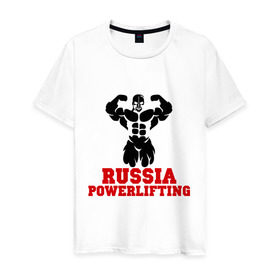 Мужская футболка хлопок с принтом Russia Powerlifting в Кировске, 100% хлопок | прямой крой, круглый вырез горловины, длина до линии бедер, слегка спущенное плечо. | 