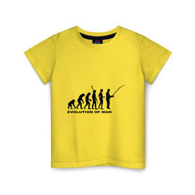 Детская футболка хлопок с принтом Рыбак. Эволюция в Кировске, 100% хлопок | круглый вырез горловины, полуприлегающий силуэт, длина до линии бедер | рыба | рыбак | рыбалка | удочка | эволюция