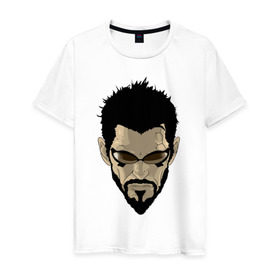 Мужская футболка хлопок с принтом Deus Ex Human Revolution - Adam Jensen в Кировске, 100% хлопок | прямой крой, круглый вырез горловины, длина до линии бедер, слегка спущенное плечо. | адам дженсен | игры | компьютерные игры | персонаж
