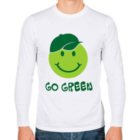 Мужской лонгслив хлопок с принтом Грин смайл в Кировске, 100% хлопок |  | eco | go green | green | зеленые технологии | зелень | планета | смайл | смайлик | чистота | эко | экология