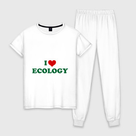 Женская пижама хлопок с принтом Люблю экологию в Кировске, 100% хлопок | брюки и футболка прямого кроя, без карманов, на брюках мягкая резинка на поясе и по низу штанин | eco | i love ecology | зеленые технологии | зелень | планета | чистота | эко | экология | я люблю экологию