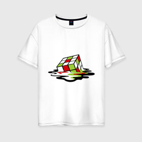 Женская футболка хлопок Oversize с принтом Кубик рубика в Кировске, 100% хлопок | свободный крой, круглый ворот, спущенный рукав, длина до линии бедер
 | головоломка | игра | игрушка | кубик рубик