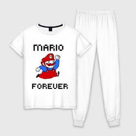 Женская пижама хлопок с принтом Mario forever в Кировске, 100% хлопок | брюки и футболка прямого кроя, без карманов, на брюках мягкая резинка на поясе и по низу штанин | nintendo | марио | нинтендо