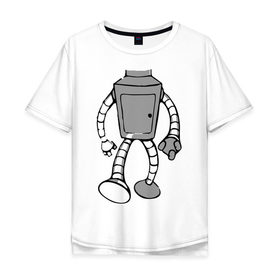 Мужская футболка хлопок Oversize с принтом бендэр в Кировске, 100% хлопок | свободный крой, круглый ворот, “спинка” длиннее передней части | bender | futurama | бендер | мультики | мультфильмы | футурама