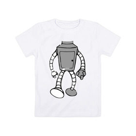 Детская футболка хлопок с принтом бендэр в Кировске, 100% хлопок | круглый вырез горловины, полуприлегающий силуэт, длина до линии бедер | bender | futurama | бендер | мультики | мультфильмы | футурама