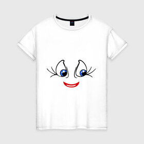 Женская футболка хлопок с принтом Глазки в Кировске, 100% хлопок | прямой крой, круглый вырез горловины, длина до линии бедер, слегка спущенное плечо | smile | глаза | настроение | позитив | ресницы | рожица | смайлик | улыбаться | улыбка | улыбочка | эмоции