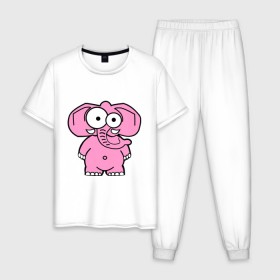 Мужская пижама хлопок с принтом Розовый слон в Кировске, 100% хлопок | брюки и футболка прямого кроя, без карманов, на брюках мягкая резинка на поясе и по низу штанин
 | смешной