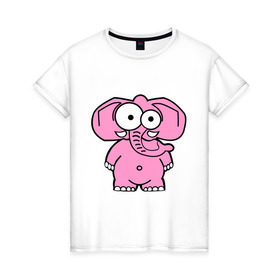 Женская футболка хлопок с принтом Розовый слон в Кировске, 100% хлопок | прямой крой, круглый вырез горловины, длина до линии бедер, слегка спущенное плечо | смешной