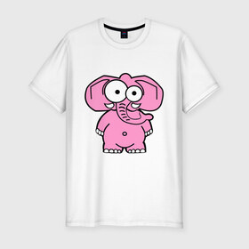 Мужская футболка премиум с принтом Розовый слон в Кировске, 92% хлопок, 8% лайкра | приталенный силуэт, круглый вырез ворота, длина до линии бедра, короткий рукав | Тематика изображения на принте: смешной