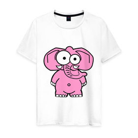 Мужская футболка хлопок с принтом Розовый слон в Кировске, 100% хлопок | прямой крой, круглый вырез горловины, длина до линии бедер, слегка спущенное плечо. | Тематика изображения на принте: смешной